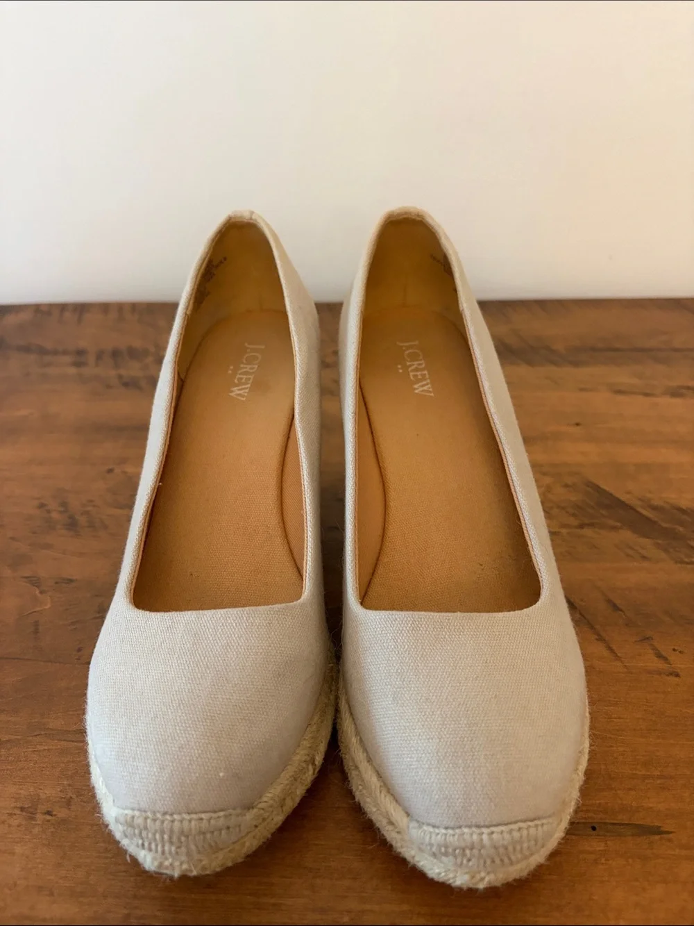 J. Crew Light Beige Canvas Espadrille Wedges